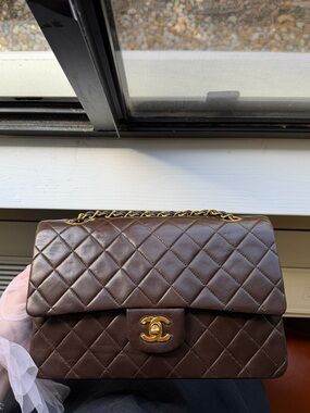 CHANEL 1 Series, Brown Medium Lambskin Classic Flap W 24K Plated Gold Hardware